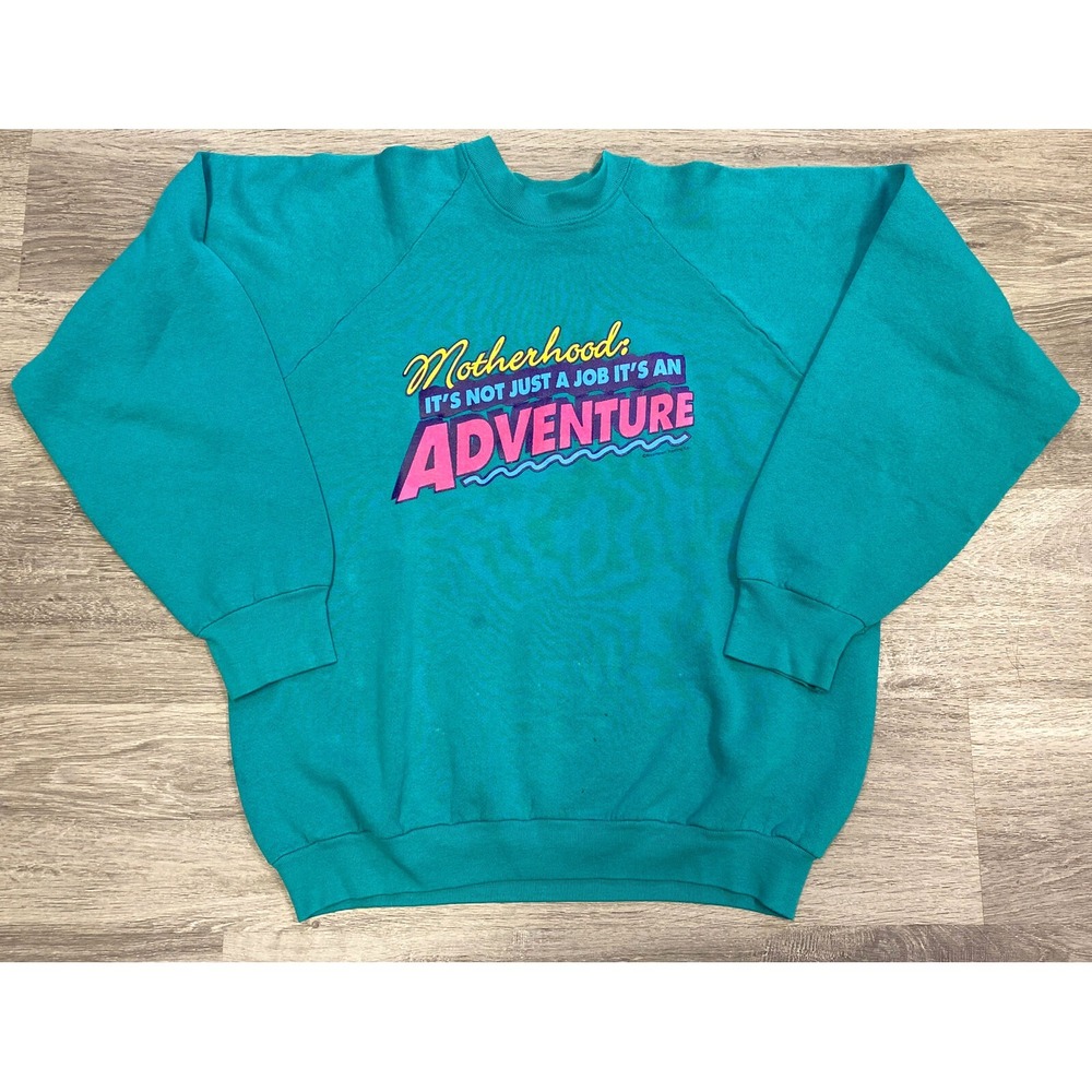 Vintage Fruit of the‎ Loom Sweater Women's XL Teal Motherhood Made in the USA